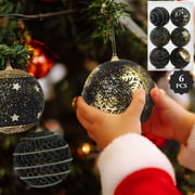 6 Pcs 4 inch Large Black Christmas Ornaments, Christmas Tree Ornaments Hanging Shatterproof Xmas Balls for Holiday Party Christmas Decoration Indoor